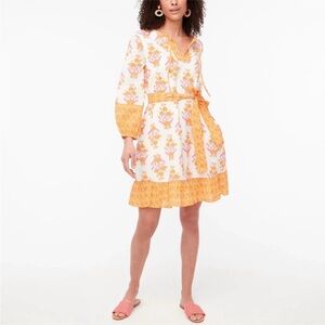 J. Crew Floral Long Sleeve Dress in Orange and Pink